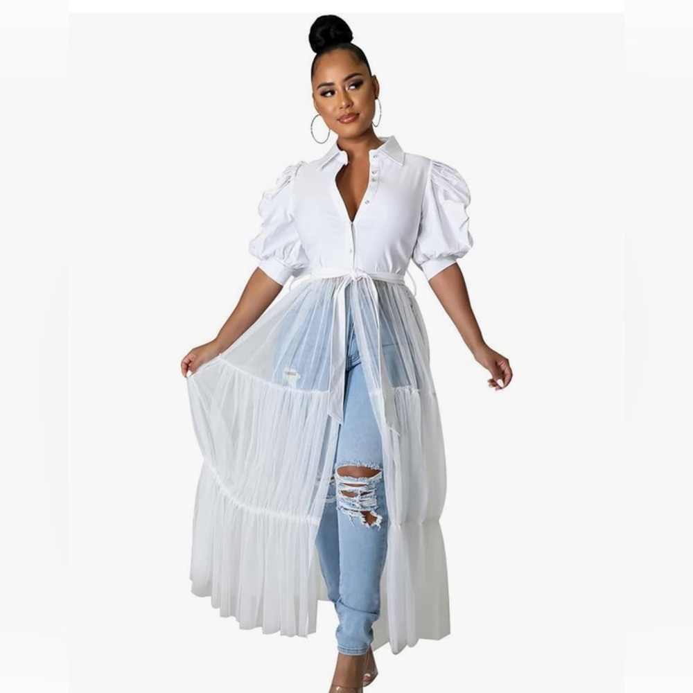 Ekaliy Women Sexy Short Sleeve Bodycon High Low Asymmetrical Ruffle Tunic